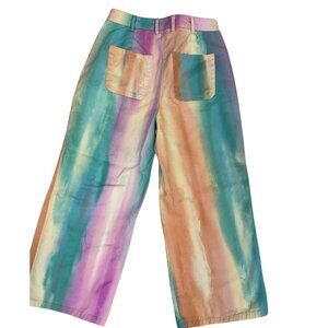 Current Air Wide Leg Ankle Pants High Rise Denim Rainbow Painterly Tie Dye Small
